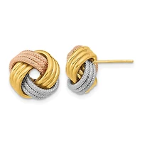 14KT Gold Tri-Color 12.5MM Love Knot Earrings