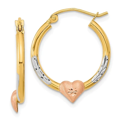 14KT Gold Tri-Color 20X2.47MM Heart Hoop Earrings