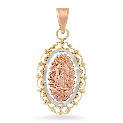 14KT Tri-Color Gold 31X14MM Guadalupe Medal Charm. Chain not Included