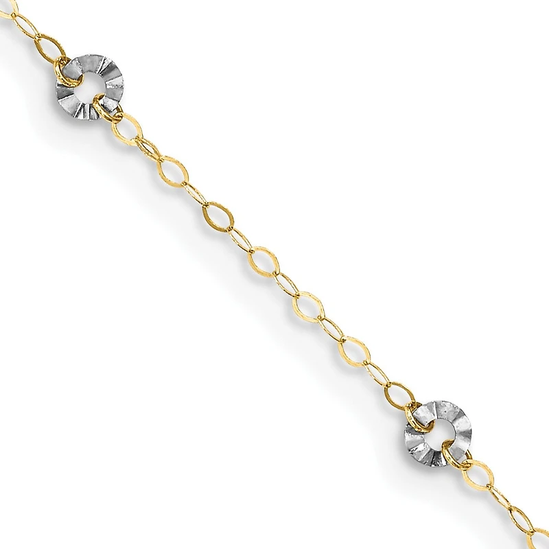 14KT Gold Two-Tone 9+1-inch Adjustable Extender Anklet