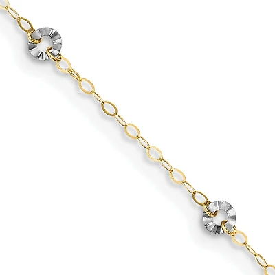 14KT Gold Two-Tone 9+1-inch Adjustable Extender Anklet