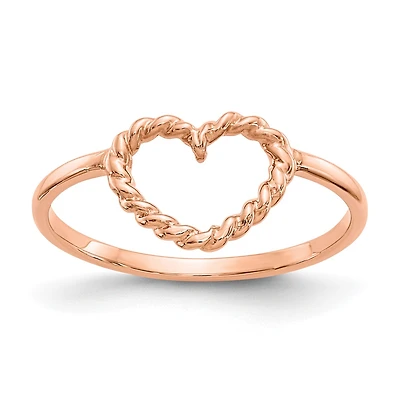 Twisted Rope 14KT Rose Gold Heart Ring; Size 7