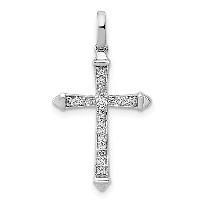 14KT White Gold 1/10 CTW Cross Pendant. Chain Not Included