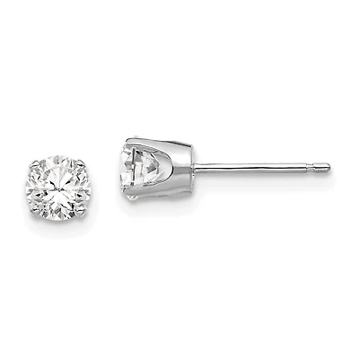 14KT White Gold 4.5MM Round Cubic Zirconia Stud Earrings