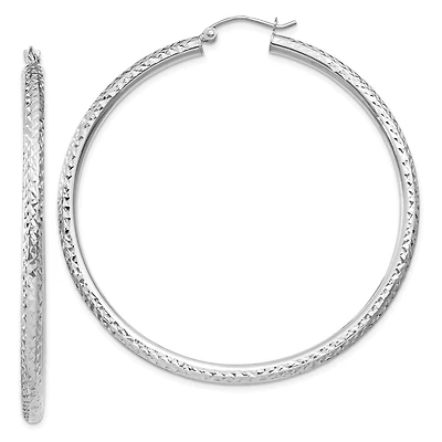 14KT White Gold 55X3MM Diamond-cut Hoop Earrings