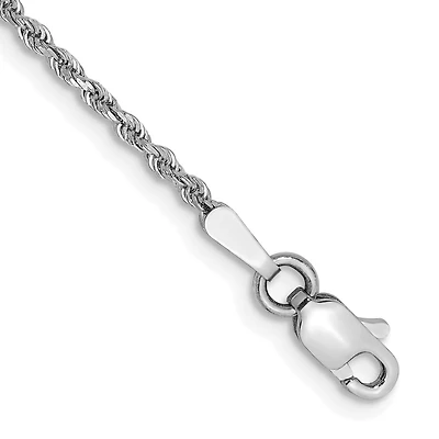 14KT White Gold 9-inch 1.5MM Diamond-cut Lobster Clasp Rope Anklet