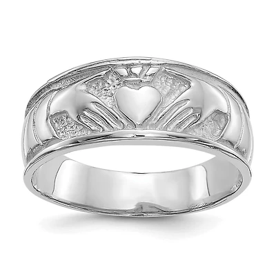 14KT White Gold Claddagh Ring; Size 6