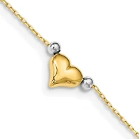 14KT White and Yellow Gold 10-inch Heart Anklet