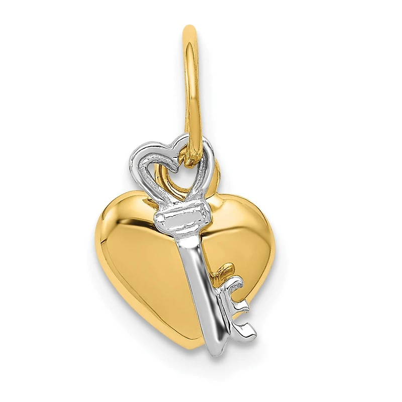 14KT White and Yellow Gold 15X9MM Key Heart Pendant. Chain Not Included