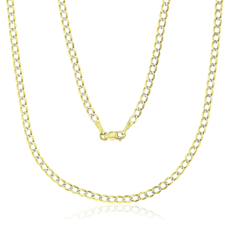 14KT White and Yellow Gold 16-inch 2.5MM Pave Curb Chain