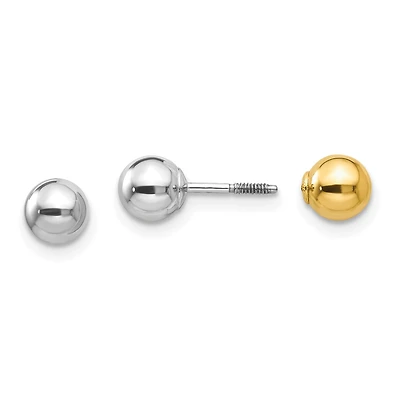 14KT White and Yellow Gold 5MM Reversible Ball Stud Earrings