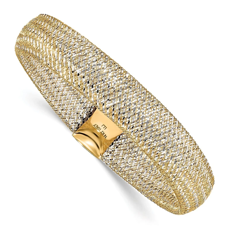 14KT White and Yellow Gold 11MM Mesh Stretch Bracelet