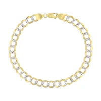 14KT White and Yellow Gold 8.5-inch 7MM Curb Pave Bracelet