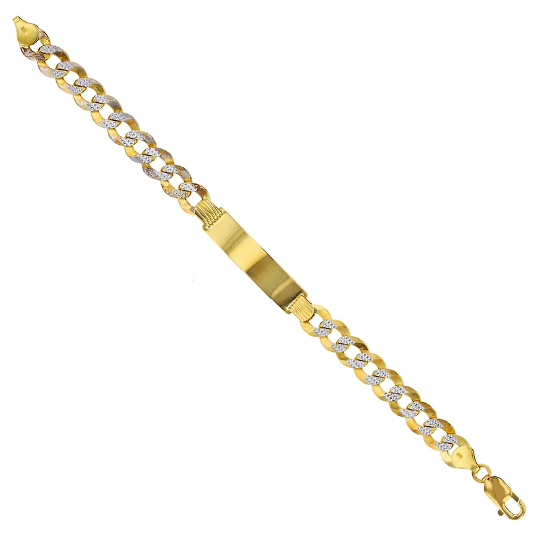 14KT White and Yellow Gold 8.5-inch 9MM Curb Pave ID Bracelet