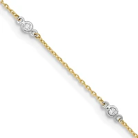 14KT White and Yellow Gold 9+1-inch Adjustable Extender Anklet with Cubic Zirconia