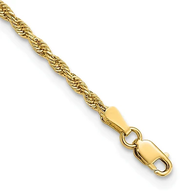 14KT Yellow Gold 10-inch 2MM Diamond-cut Lobster Clasp Rope Anklet