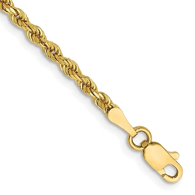 14KT Yellow Gold 10-inch 2.25MM Diamond-cut Lobster Clasp Rope Anklet