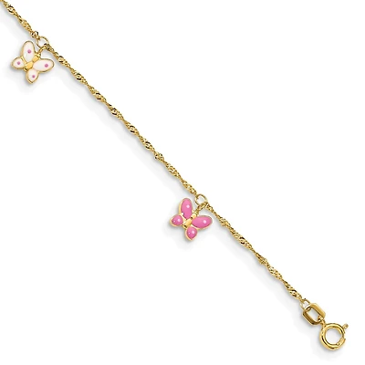 14KT Yellow Gold 10-inch Butterfly Anklet