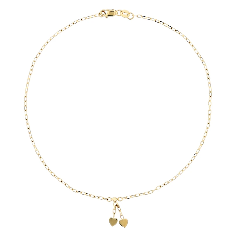 14KT Yellow Gold 10-inch Heart Anklet
