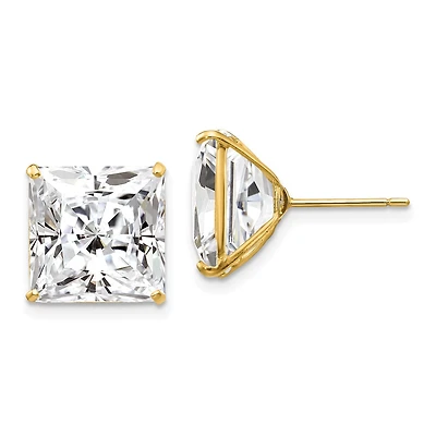 14KT Yellow Gold 11MM Square Cubic Zirconia Stud Earrings