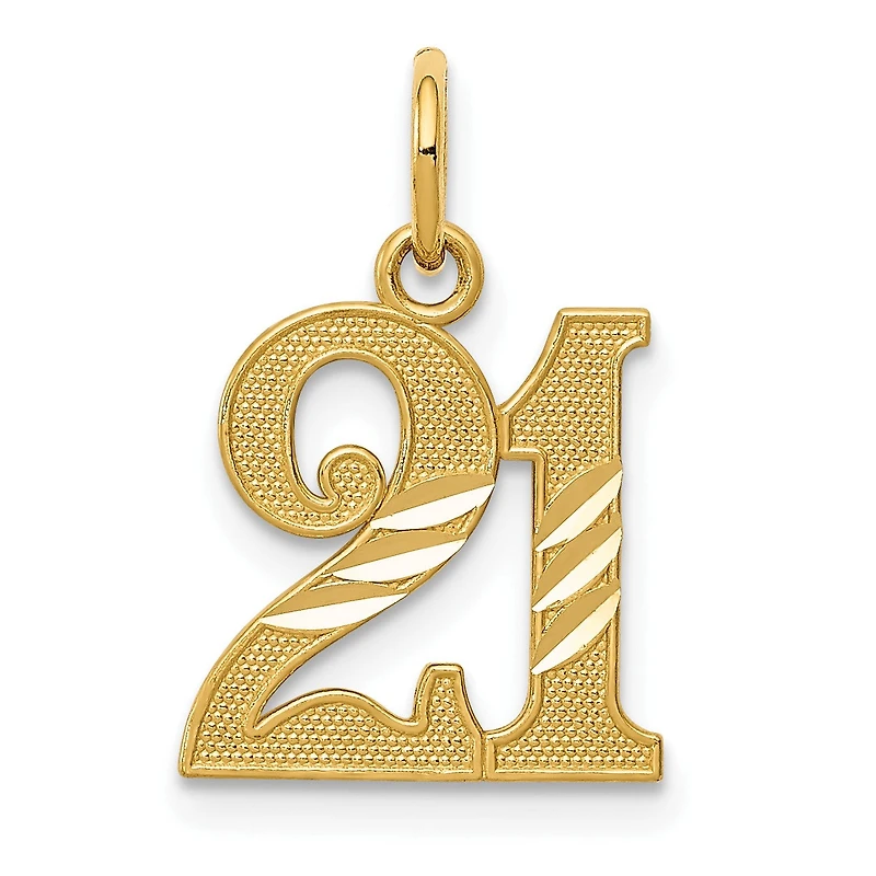 14KT Yellow Gold 18X12MM Diamond-cut 21 Pendant. Chain Not Included