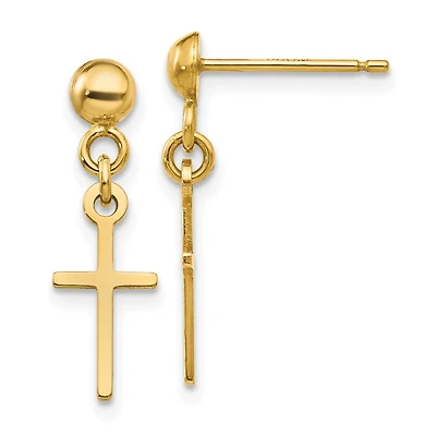 14KT Yellow Gold 19X6MM Drop & Dangle Cross Earrings