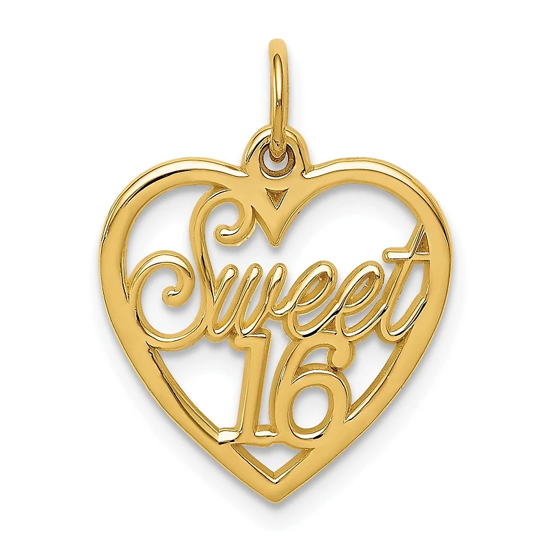 14KT Yellow Gold 21X15MM Sweet 16 Charm. Chain not Included