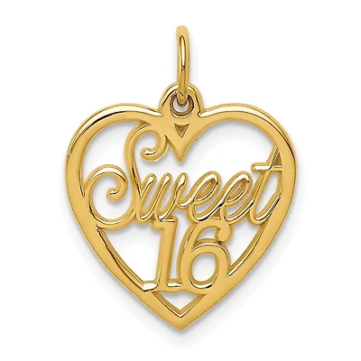 14KT Yellow Gold 21X15MM Sweet 16 Charm. Chain not Included