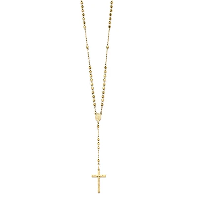 14KT Yellow Gold 24-inch Diamond-cut Lobster Clasp Beaded Rosary Necklace