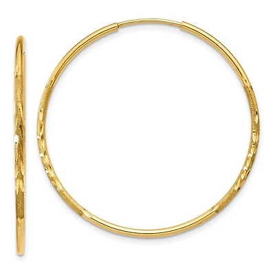 14KT Yellow Gold 30X1.25MM Diamond-cut Hoop Earrings
