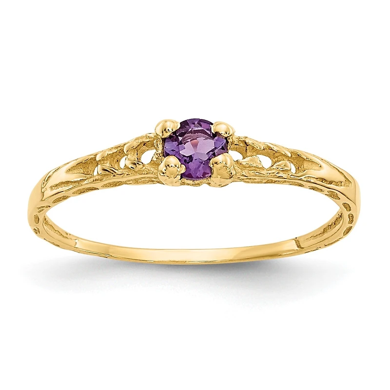 14KT Yellow Gold 3MM Round Amethyst Birthstone Baby Ring; Size 3