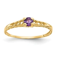 14KT Yellow Gold 3MM Round Amethyst Birthstone Baby Ring; Size 3
