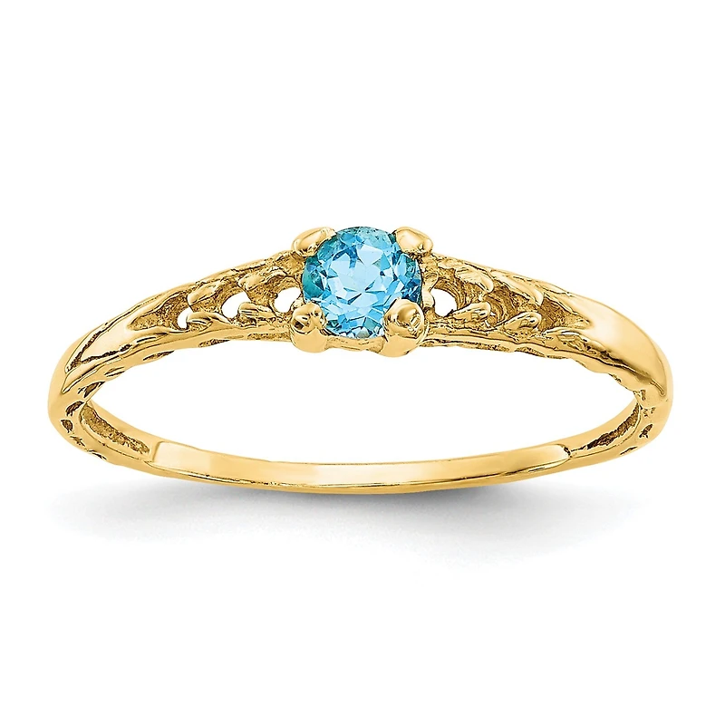 14KT Yellow Gold 3MM Round Blue Zircon Birthstone Baby Ring; Size 3