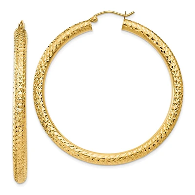 14KT Yellow Gold 50X4MM Diamond-cut Hoop Earrings