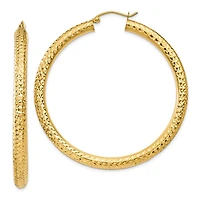 14KT Yellow Gold 50X4MM Diamond-cut Hoop Earrings
