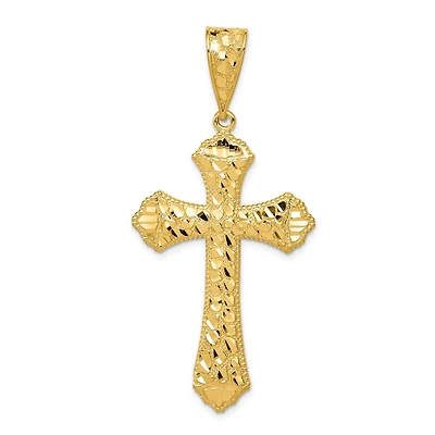 14KT Yellow Gold 57X27MM Diamond-cut Cross Pendant. Chain Not Included