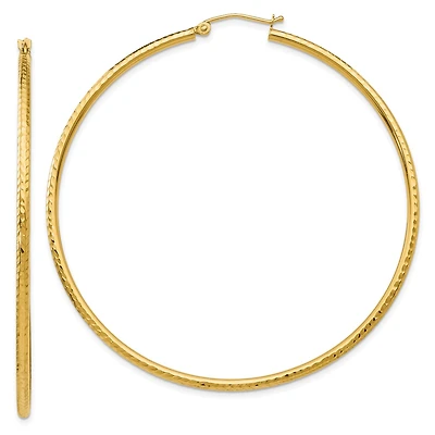 14KT Yellow Gold 60X2MM Diamond-cut Hoop Earrings