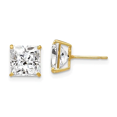 14KT Yellow Gold 7MM Square Cubic Zirconia Stud Earrings