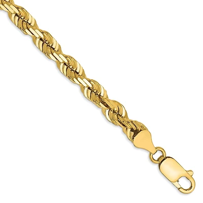 14KT Yellow Gold 7-inch 5.5MM Diamond-cut Lobster Clasp Rope Bracelet