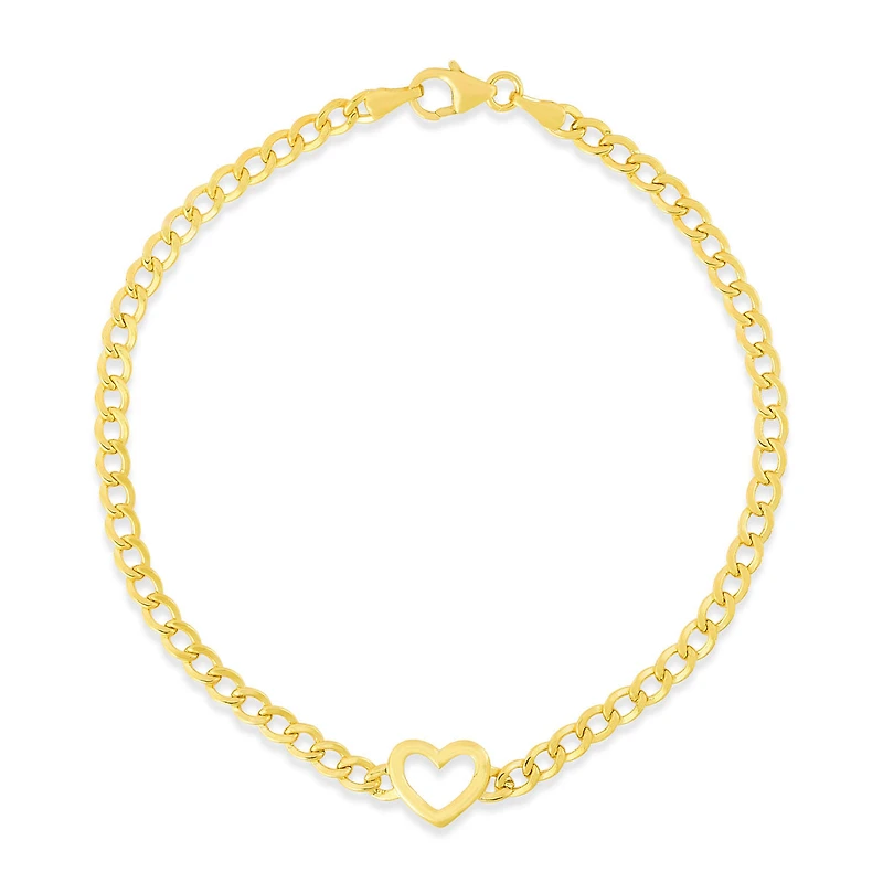 14KT Yellow Gold 7-inch Heart Bracelet