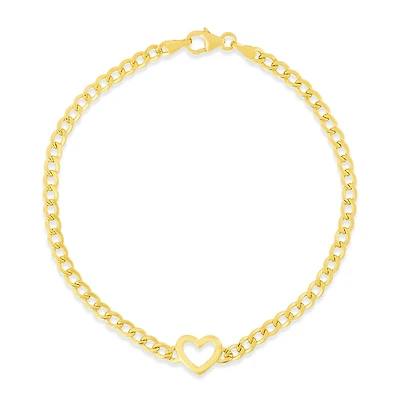 14KT Yellow Gold 7-inch Heart Bracelet