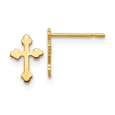14KT Yellow Gold 8X6MM Childrens Cross Stud Earrings