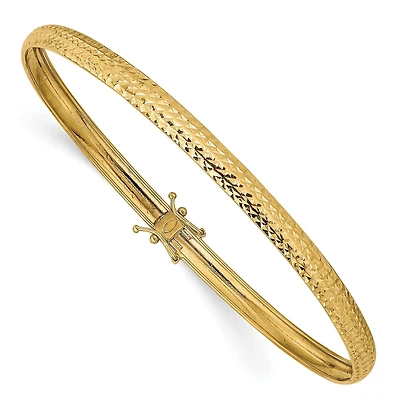 14KT Yellow Gold 8-inch 4.4MM Diamond-cut Safety Clasp Flexible Bangle Bracelet