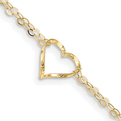 14KT Yellow Gold 9+1-inch extender Adjustable Heart Anklet