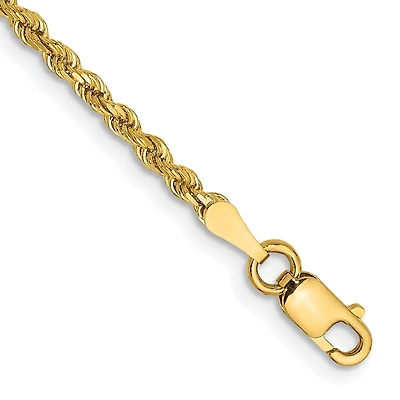 14KT Yellow Gold 9-inch 2MM Diamond-cut Lobster Clasp Rope Anklet