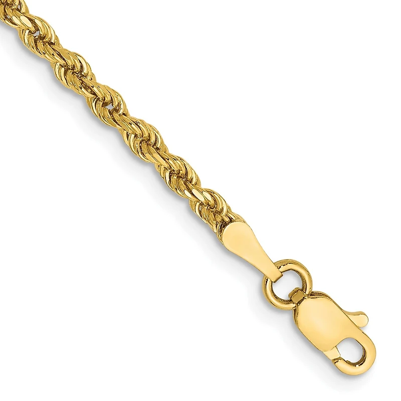 14KT Yellow Gold 9-inch 2.25MM Diamond-cut Lobster Clasp Rope Anklet