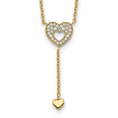 14KT Yellow Gold Cubic Zirconia 17-inch Heart Necklace