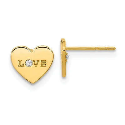 14KT Yellow Gold Cubic Zirconia 7.5X8.5MM Heart Earrings