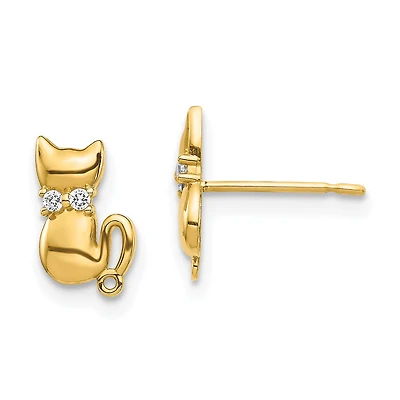 14KT Yellow Gold Cubic Zirconia Cat Earrings