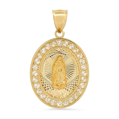 14KT Yellow Gold Cubic Zirconia 37X24MM Guadalupe Medal Charm. Chain not Included